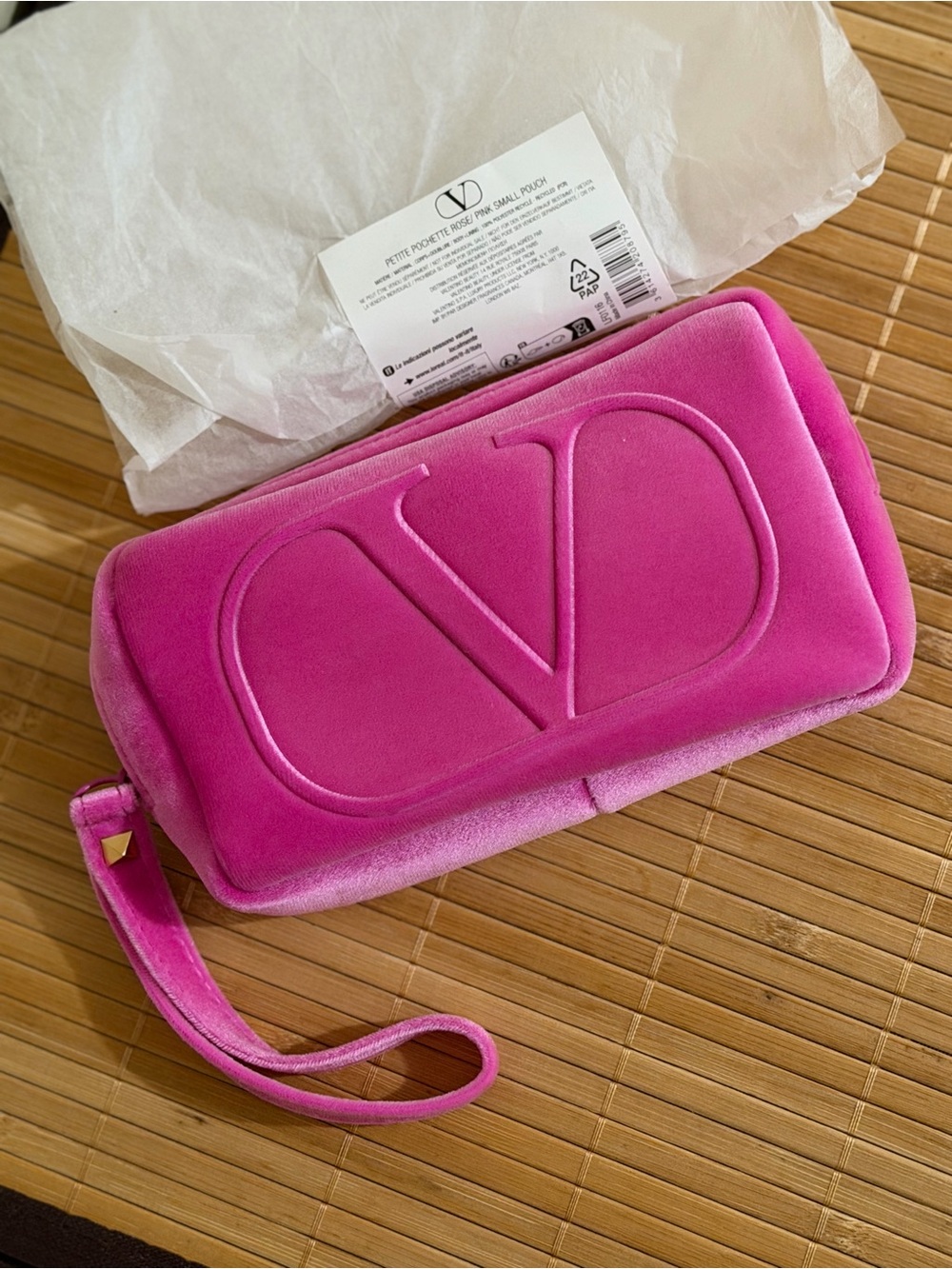 Valentino Hot Pink Velvet VLogo Wristlet Clutch